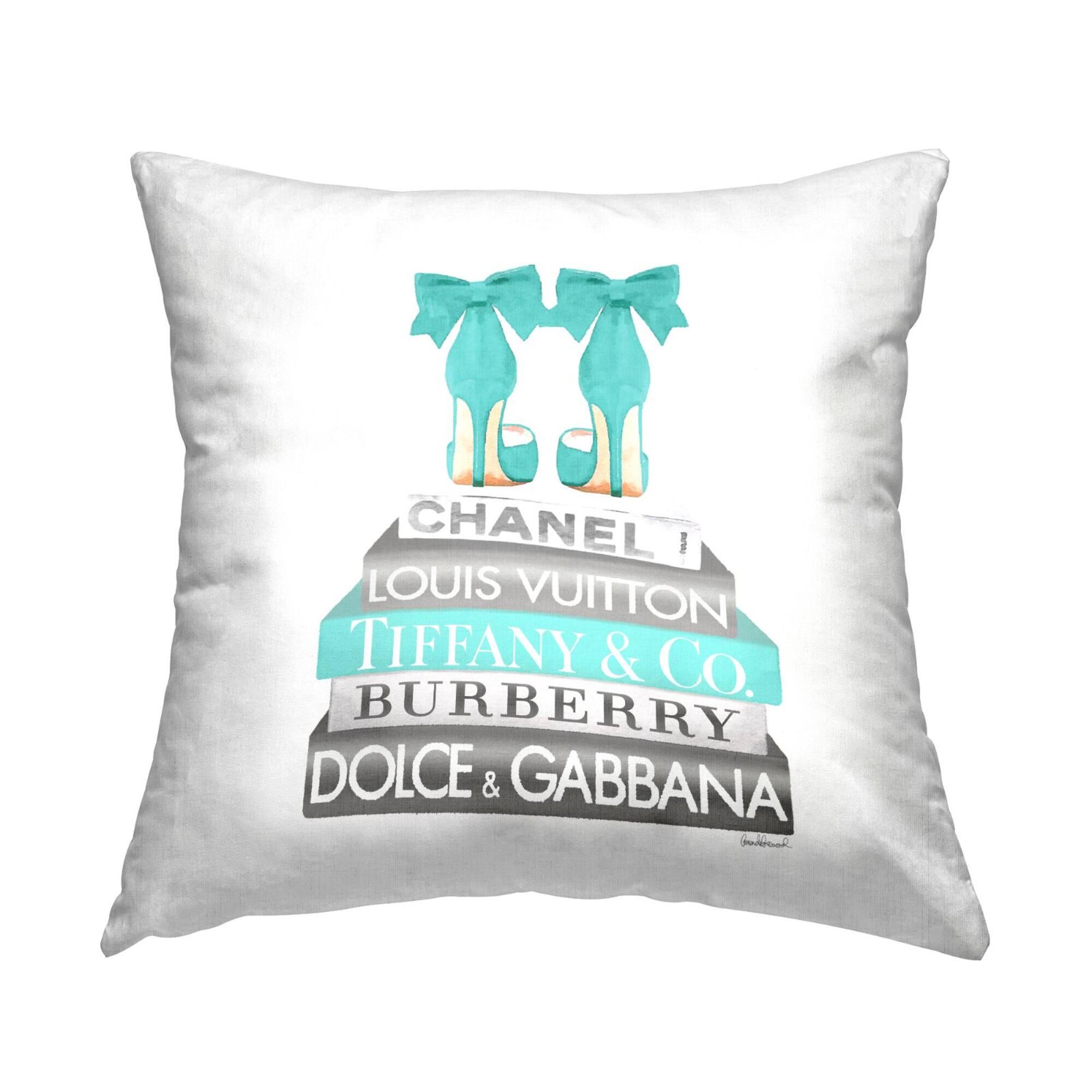 Stupell Industries Turquoise Fashion Heels Glam Brand Books Throw Pillow, 18" x 18"